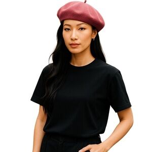 Rose Pink Wool Nylon Beret Delicate Feminine Accent